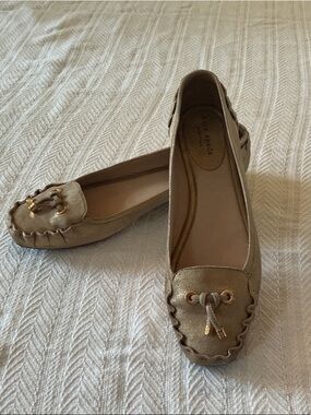kate spade Metallic Nude Bow-Accent Loafers